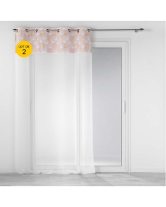Lot de 2 Voilages 140 x 240 cm voile sablé + haut velours Clairine Rose