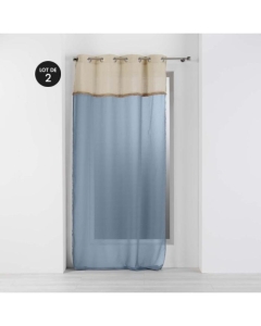 Lot de 2 voilages 140 x 240 cm voile sablé + jute Greenybel Bleu