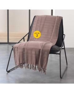 Lot de 2 Jetés de canapé a franges 220 x 240 cm coton tissé Lilia Taupe