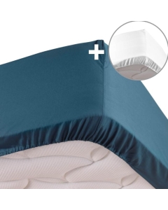 Lot de 2 draps housse 160x200 cm en percale de coton Bleu - Blanc