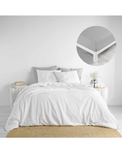 Pack parure 240 x 220 cm coton lavé 57 fils + DH 140x190 cm Linette Blanc/Gris