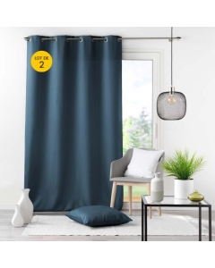 Lot de 2 Rideau à oeillets 140 x 260 cm Polyester Essentiel Bleu marine