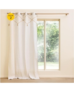 Lot de 2 Rideaux à Œillets Lacia - 140 x 240 cm - Polycoton Uni avec Détails en Jute et Pompons