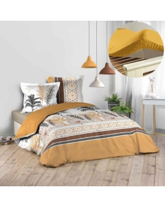 Pack parure de couette 240 x 220 cm Calvinia + drap housse 140 x 190 x 30 Jaune