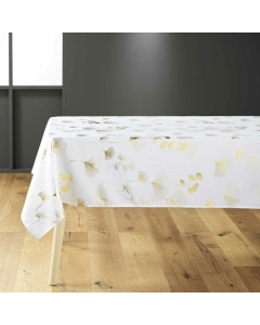 Nappe rectangle 150 x 240 cm polyester imprime metallise bloomy Blanc/or