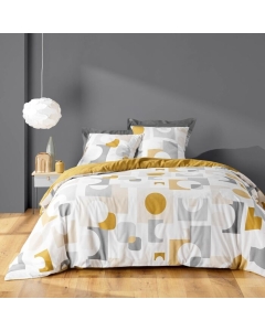 Parure 3 p. 240 x 220 cm polycoton 52 fils Geomelo Ocre