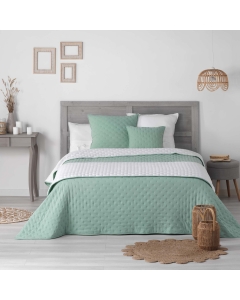 Couvre lit 2 pers.220x240 cm microfibre bicolore mellow chic Menthe/blanc