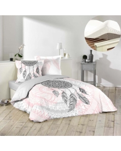 Ensemble housse de couette 220x240 cm Namaste + drap housse 140x190 Blanc
