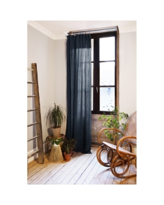 Lot de 2 rideaux 140 x 300 cm réglables double gaze de coton Bleu nuit