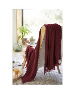 Plaid à franges en gaze de coton 130 x 160 cm Gaia Bordeaux
