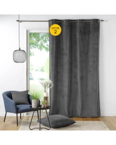 Lot de 2 Rideau à oeillets 140 x 260 cm velours côtelé Casual Anthracite