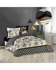 Ensemble parure de couette 260x240 cm Karaba + drap housse 160x200 Noir