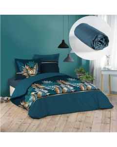 Ensemble parure de couette 260x240 cm Alianor + drap housse 160x200 Bleu