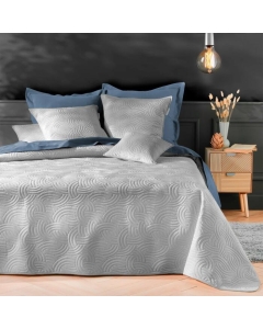 Couvre-lit Velours Uni Solange - 220 x 240 cm - Gris + 2 housses de coussins 60x60 cm