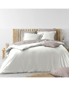 Housse de couette 260 x 240 cm coton lavé 57 fils Stonalia Blanc