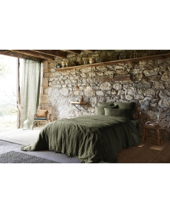 Housse de couette 260 x 240 cm Lin lavé français luxe Soline Kaki