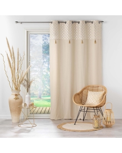 Rideau Tamisant Rafina doré - 140 x 240 cm, Coton avec Pompons