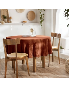 Nappe ronde (0) 180 cm gaze de coton unie gaïa terracotta Orange