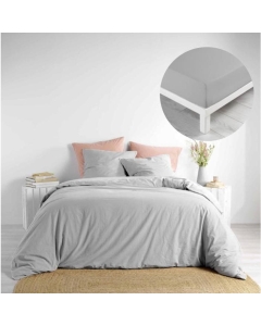 Pack parure 240 x 220 cm coton lavé 57 fils + DH 140x190 cm Linette Gris