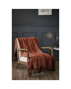 Plaid 130x160 cm en coton texturé Sixtine – Terracotta
