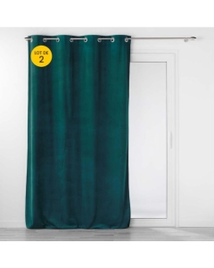 Lot de 2 Rideaux tamisant à oeillets 140 x 260 cm velours relief Velouriane Emeraude