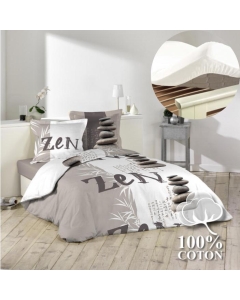 Pack housse de couette 220x240 cm Galets + drap housse 140x190 Blanc