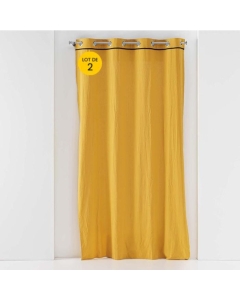Lot de 2 rideaux à oeillets 140 x 240 cm  Coton lavé Linette Jaune
