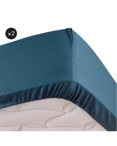 Lot de 2 Draps housse bleu 140 x 190 cm en percale bonnet 30 cm