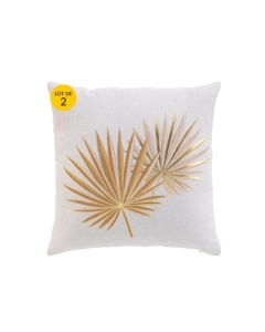 Lot de 2 Coussins Déhoussables 45x45 cm - Polycoton Imprimé Métal Feuilles Dorées