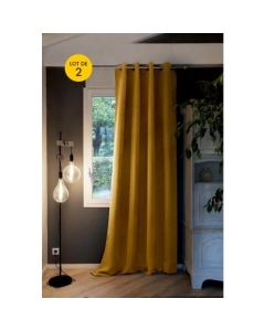 Lot de 2 Rideaux grande hauteur occultant + isolant phonique polaire L140 x H280 cm Inuit Jaune