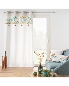 Rideau tamisant a œillets 140 x 240 cm poly coton + Pompons Dilaris