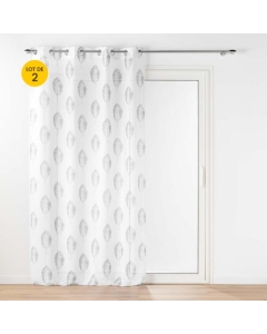 Lot de 2 voilages a oeillets 140 x 240 cm effet lin tissé imprimé Indila Blanc
