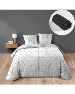 Pack 4 pièces Housse de couette 260 x 240 cm Etna + 2 taies + drap housse 160 Noir