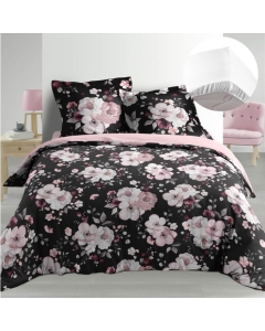 Pack Housse de couette 220x240 cm Percale luxe Flower blanc + drap housse 140x190 Blanc