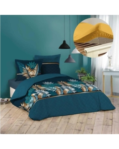 Pack housse de couette 220x240 cm Alianor + drap housse 140x190 Jaune