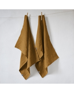 Lot de 2 essuie-vaisselle lin lavé 50 x 70 cm soline caramel