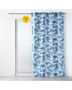 Lot de 2 Rideaux a oeillets 140 x 260 cm polyester imprimé Amazonia Bleu