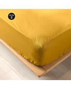 Lot de 2 draps housse King size 180 x 200 cm en coton bio Biolina Jaune