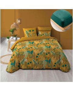 Pack parure de couette 220 x 240 cm Tilda + drap housse (140) Emeraude