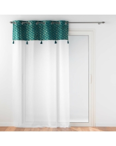 Voilage a oeillets 140 x 240 cm voile sablé + haut velours Evie Bleu
