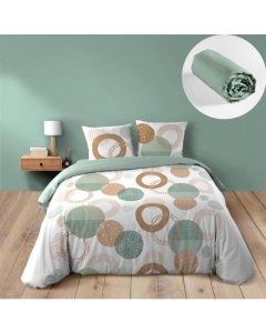 Pack 4 pièces Housse de couette 240 x 220 cm Lunabella + 2 taies + drap housse 140 Sauge