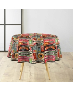Nappe Ronde 160 cm PVC Imprimé Americano – Ambiance Diner Rétro