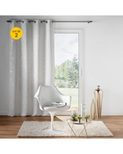Lot de 2 Rideaux à Oeillets (140 x 260 cm) ECLAT Blanc, Occultant Imprimé Métallisé