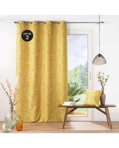 Lot de 2 Rideaux a oeillets 140 x 260 cm polyester appliqué Sakura Jaune