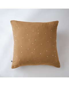 Taie d'oreiller gaze de coton brodée fil or 60 x 60 cm Gaia Chic Camel
