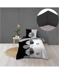Pack housse de couette enfant 140 x 200 cm Stormi + drap housse 90 x 190 Noir