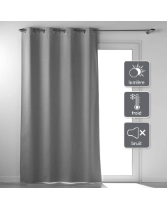 Rideau a oeillets 135 x 260 cm 100% occultant thermique uni occultissime Gris