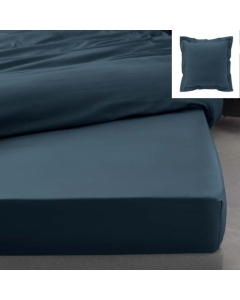 Drap housse confort 140 x 190 cm + 2 taies carrés en percale 78 fils Bleu