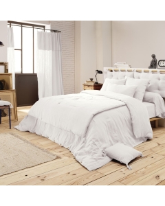 Bout de lit double gaze de coton à pompons 90 x 200 cm Gaia Blanc