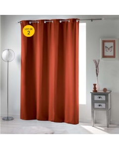 Lot de 2 rideaux occultant a oeillets 135 x 240 cm uni Terracotta